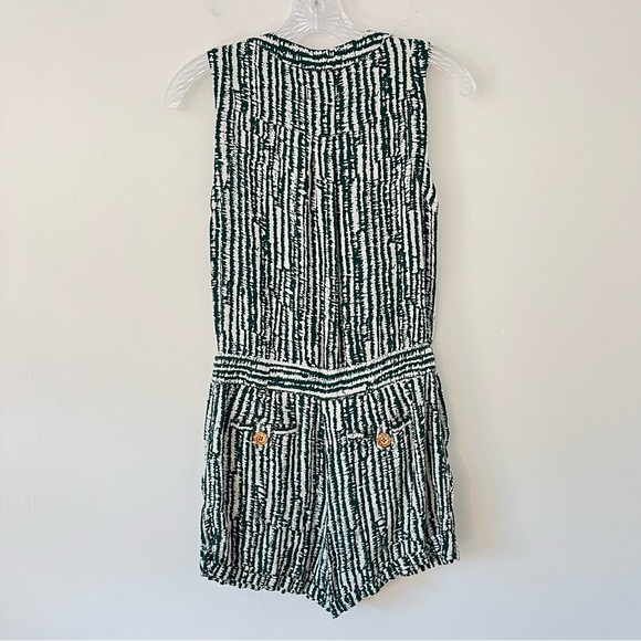 Anthropologie Ett Twa Safari V Neck Short Romper Green white Stripes (Sโฆ - Picture 5 of 14